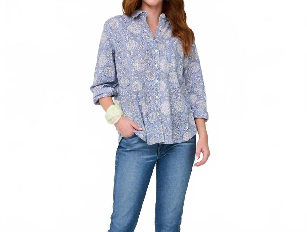 NEW AND FOR GOOD good boyfriend shirt in hydrangea beauty cornflower blue